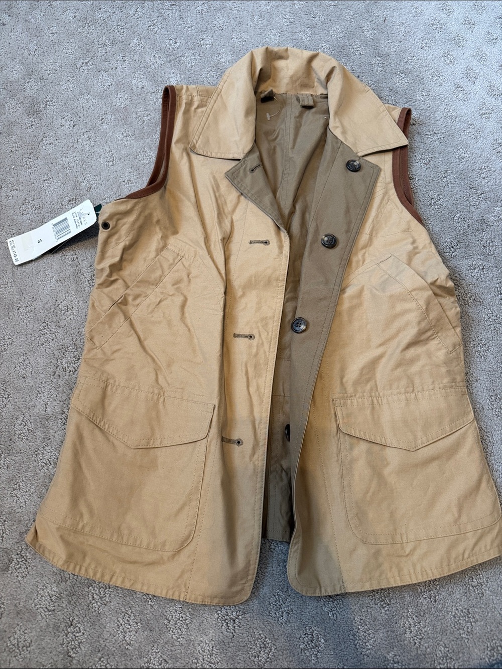 Lauren Ralph Lauren Khaki Utility Vest with Contrast Trim